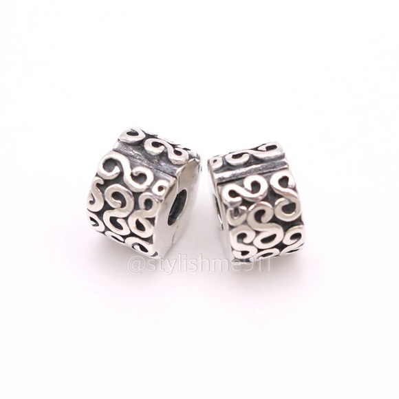 Two Authentic PANDORA Silver Swirls Clips Charms - 790338 - Picture 2 of 11